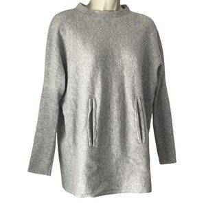 Garnet Hill Wool Cashmere Tunic Sweater Gray M Crew Neck Pockets Relaxed Fit